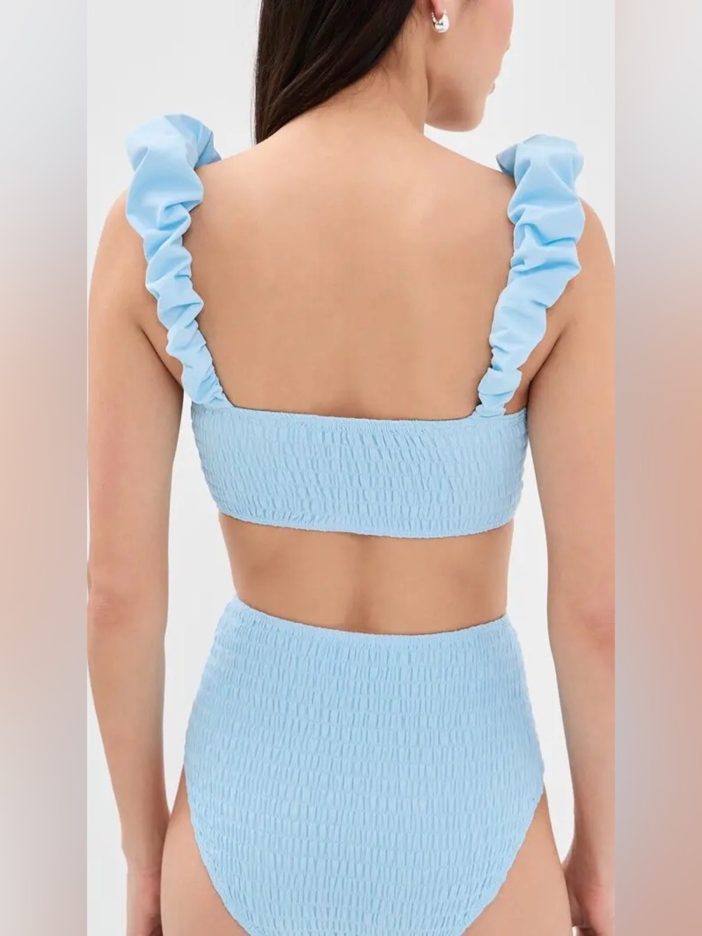 SEA New York Amabel Smocked Bikini Set NWT M Ice Blue Ruffle High Waist Luxury - Picture 2 of 14